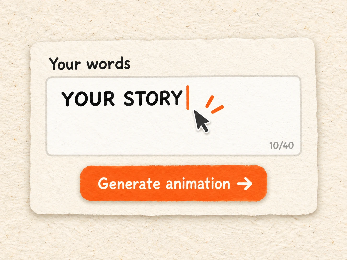 Text input with YOUR STORY and the Generate animation button